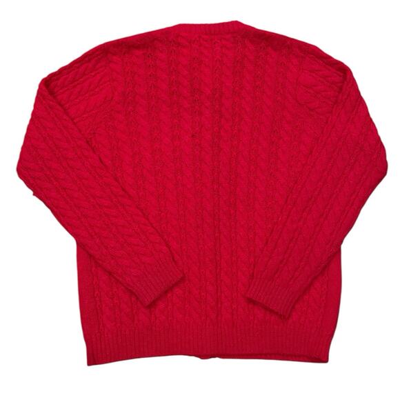 VINTAGE Tally Ho Cardigan Sweater Womens 42 Red 100% Wool Cable Knit Knot Button - Picture 5 of 8